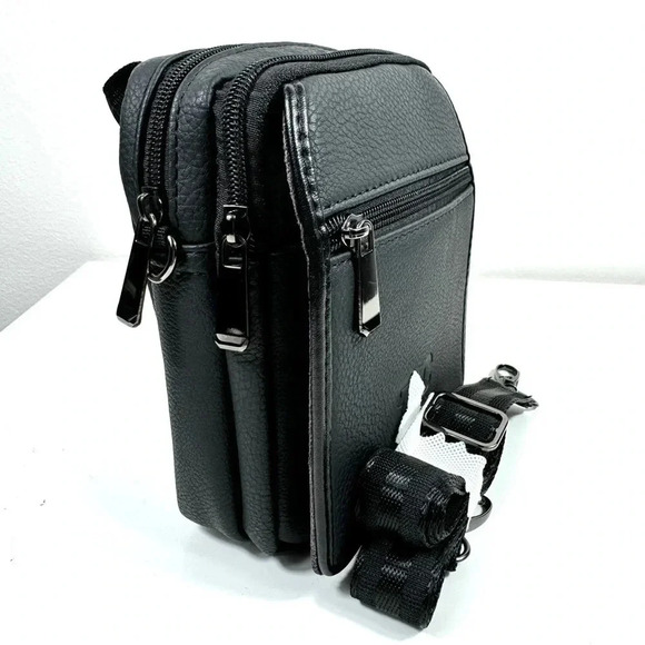NEW! Men Crossbody Strap Messenger Bag Handle Belt PU Leather - Black - Picture 1 of 10